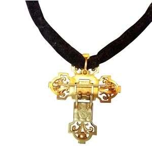 Premiere Design cross gold‎ with black felt necklace